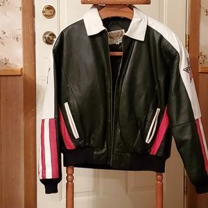 Leather American flag jacket.